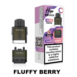Higo BB Pulse 6000 Pod - Fluffy Berry Higo BB Pulse 6000 replacement pod in Fluffy Berry flavour - 2ml prefilled pod with 4ml auto-refill container, 20mg nic salt e-liquid, UK TPD compliant