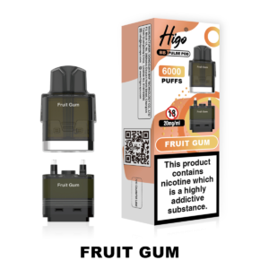 Higo BB Pulse 6000 Pod - Fruit Gum Higo BB Pulse 6000 replacement pod in Fruit Gum flavour - 2ml prefilled pod with 4ml auto-refill container, 20mg nic salt e-liquid, UK TPD compliant