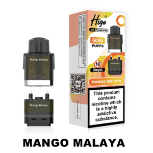 Higo BB Pulse 6000 Pod - Mango Malaya Higo BB Pulse 6000 replacement pod in Mango Malaya flavour - 2ml prefilled pod with 4ml auto-refill container, 20mg nic salt e-liquid, UK TPD compliant