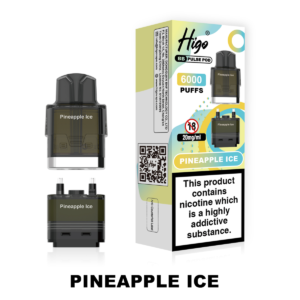 Higo BB Pulse 6000 Pod - Pineapple Ice Higo BB Pulse 6000 replacement pod in Pineapple Ice flavour - 2ml prefilled pod with 4ml auto-refill container, 20mg nic salt e-liquid, UK TPD compliant