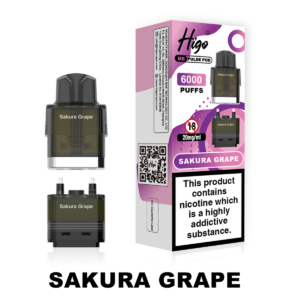 Higo BB Pulse 6000 Pod - Sakura Grape Higo BB Pulse 6000 replacement pod in Sakura Grape flavour - 2ml prefilled pod with 4ml auto-refill container, 20mg nic salt e-liquid, UK TPD compliant