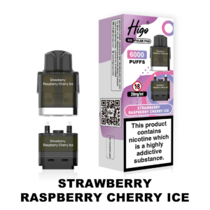 Higo BB Pulse 6000 Pod - Strawberry Raspberry Cherry Ice Higo BB Pulse 6000 replacement pod in Strawberry Raspberry Cherry Ice flavour - 2ml prefilled pod with 4ml auto-refill container, 20mg nic salt e-liquid, UK TPD compliant