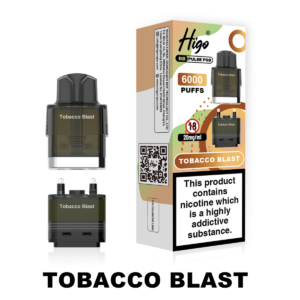 Higo BB Pulse 6000 Pod - Tobacco Blast Higo BB Pulse 6000 replacement pod in Tobacco Blast flavour - 2ml prefilled pod with 4ml auto-refill container, 20mg nic salt e-liquid, UK TPD compliant
