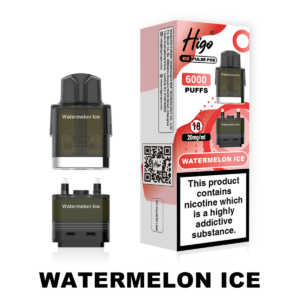 Higo BB Pulse 6000 Pod - Watermelon Ice Higo BB Pulse 6000 replacement pod in Watermelon Ice flavour - 2ml prefilled pod with 4ml auto-refill container, 20mg nic salt e-liquid, UK TPD compliant