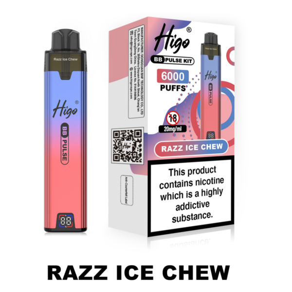 Higo BB Pulse 6000 - Razz Ice Chew Higo BB Pulse 6000 prefilled pod kit in Razz Ice Chew flavour