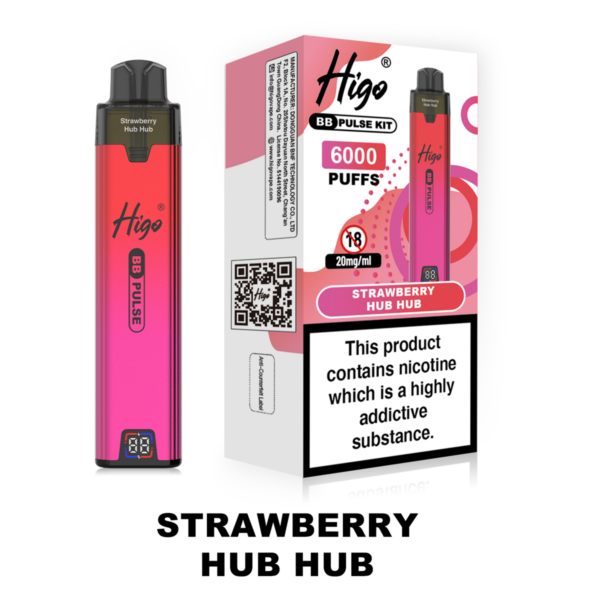 Higo BB Pulse 6000 - Strawberry Hub Hub Higo BB Pulse 6000 prefilled pod kit in Strawberry Hub Hub flavour