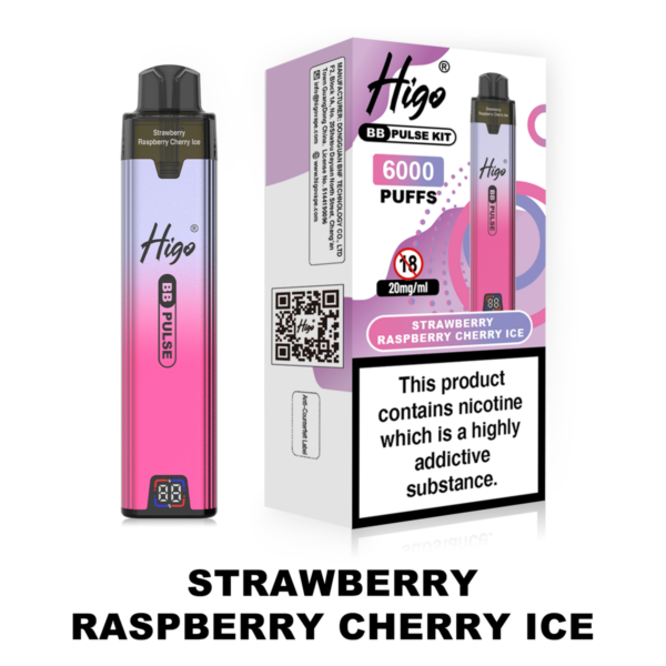 Higo BB Pulse 6000 - Strawberry Raspberry Cherry Ice Higo BB Pulse 6000 prefilled pod kit in Strawberry Raspberry Cherry Ice flavour